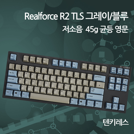 Realforce R2 TLS 그레이/블루 저소음 45g 균등 영문(텐키레스)